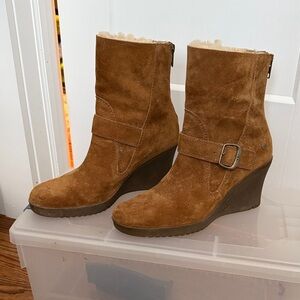 UGG Brown Suede Ankle Boots with Wedge Heel